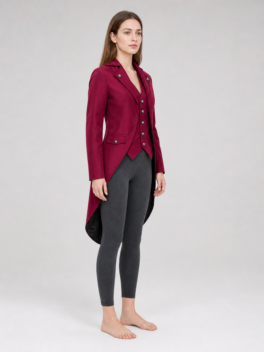 Burgundy and Black Tailcoat Jacket, Retro Cosplay