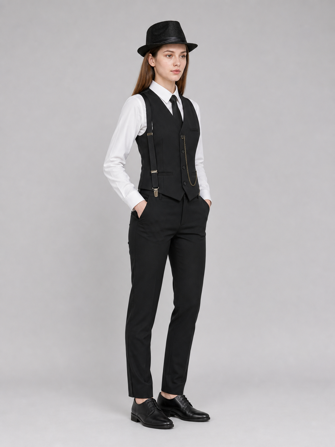 The vintage costume is designed in a formal style with retro and