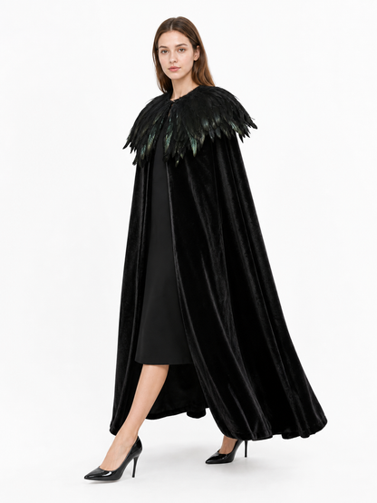 Black Velvet Feather Cape