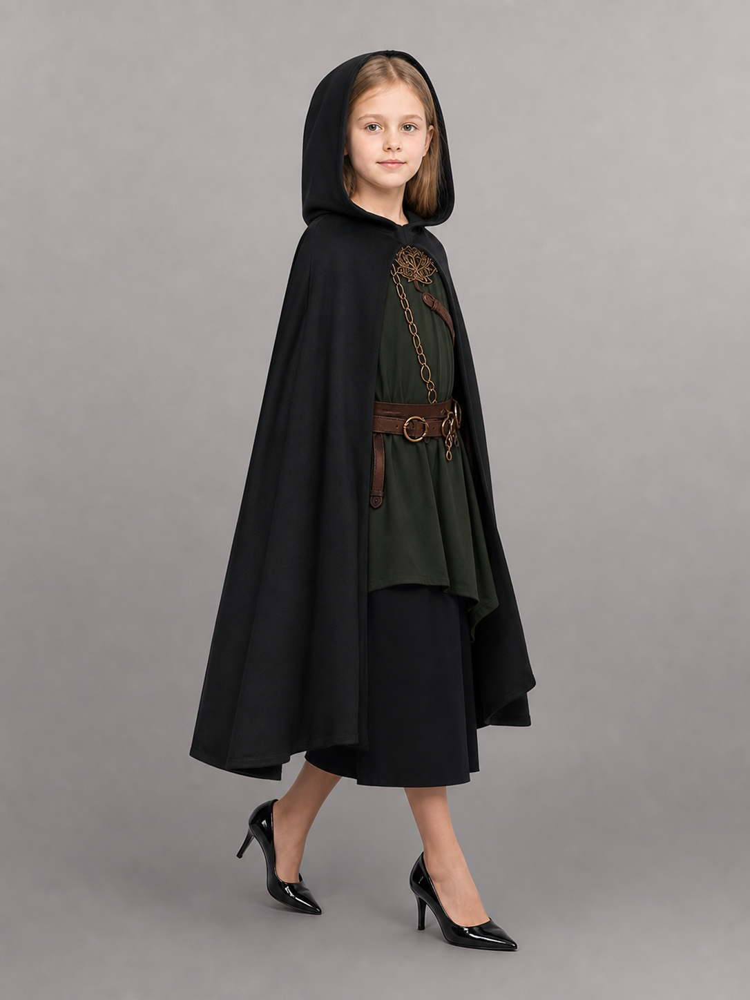 Medieval Black Hooded Costume Cloak