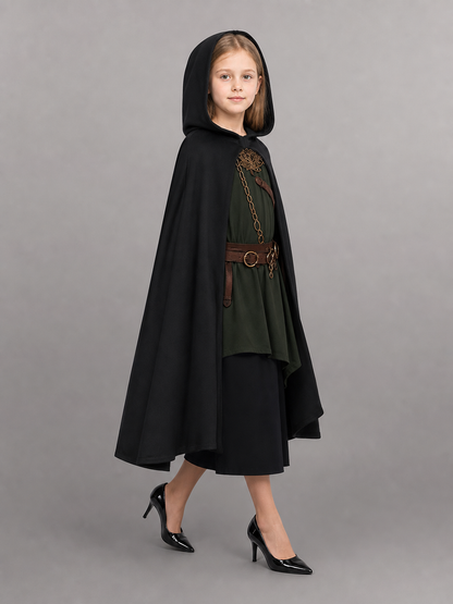 Medieval Black Hooded Costume Cloak