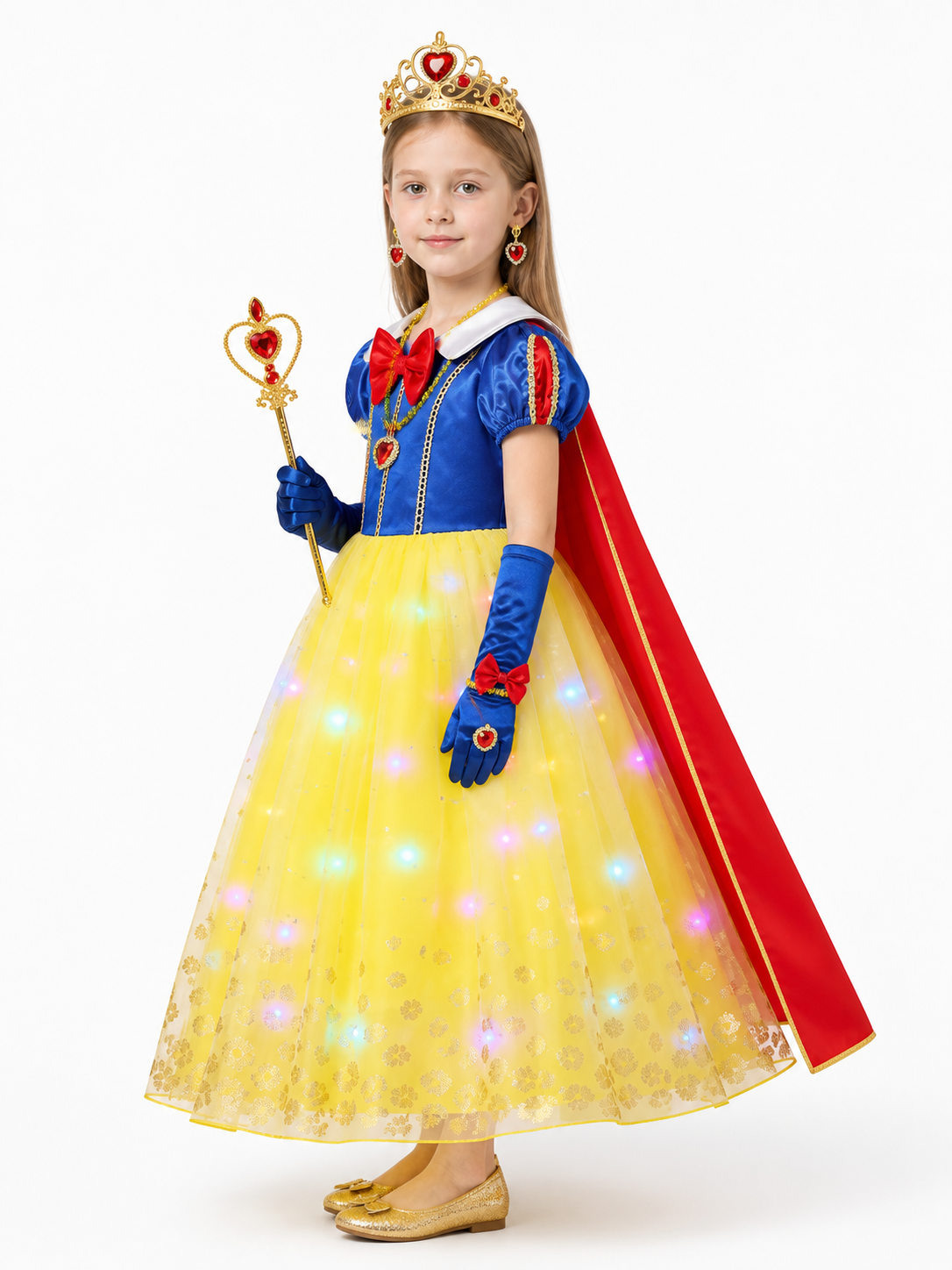 LED Princess Dress with Crown and Cape for Parties side view