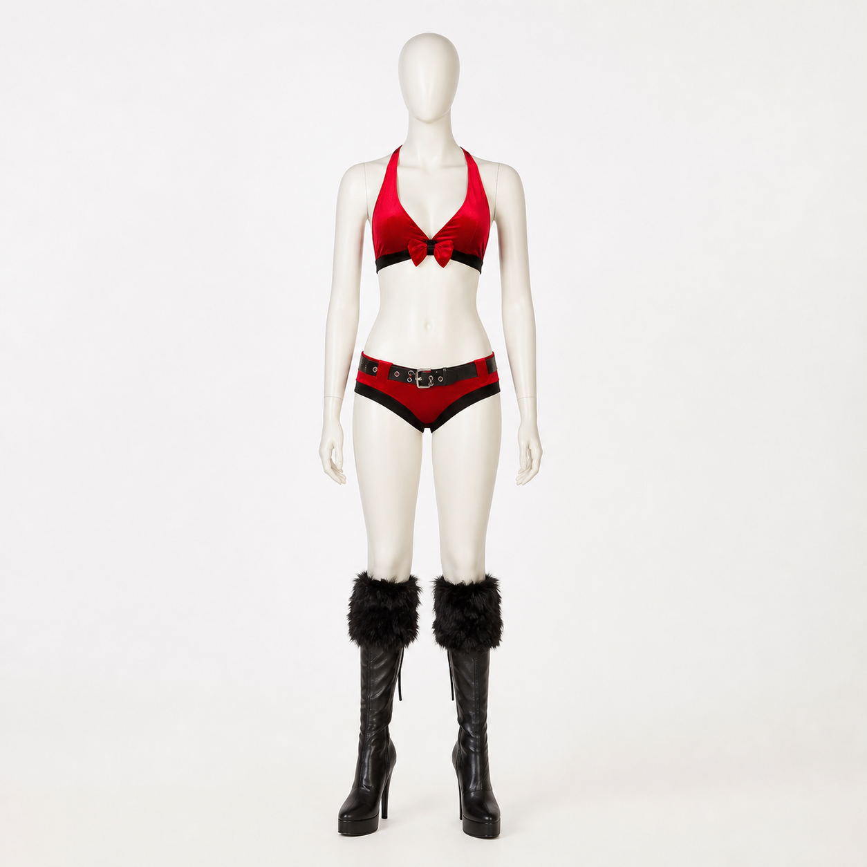 Erotic 2-Piece Red and Black Hooded Set side view