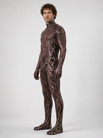 Halloween zombie costume with mask and claws side view