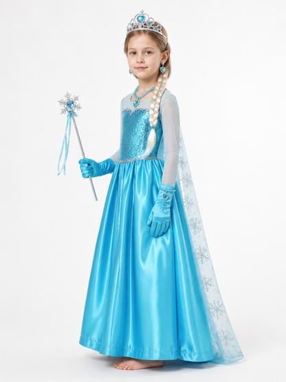 Elsa Costume with Dress, Crown, and Accessories side view