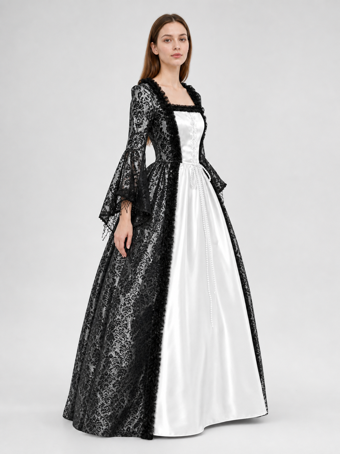 Gothic Vintage Floor-Length Dress with Sleeves
