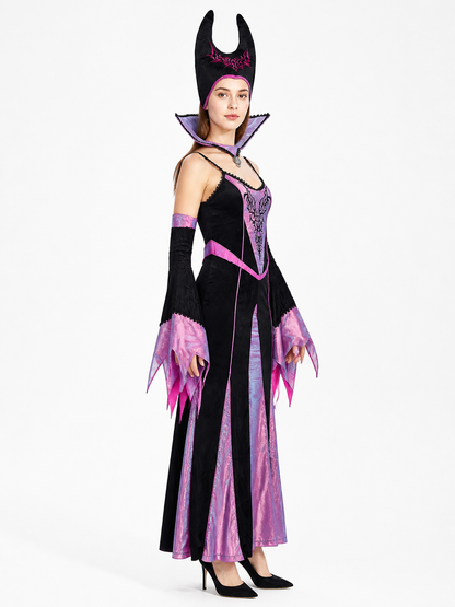 Witch Costume with Long Dress and Pointed Collar side view