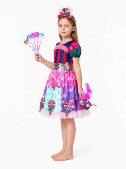 Children’s Carnival Dress with Candy Print side view