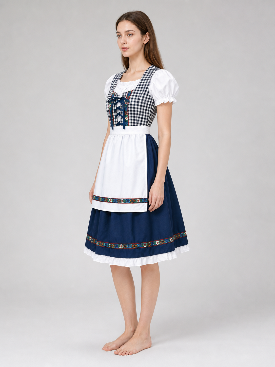 Plaid Bavarian Dress with Bonnet