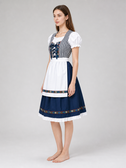 Plaid Bavarian Dress with Bonnet