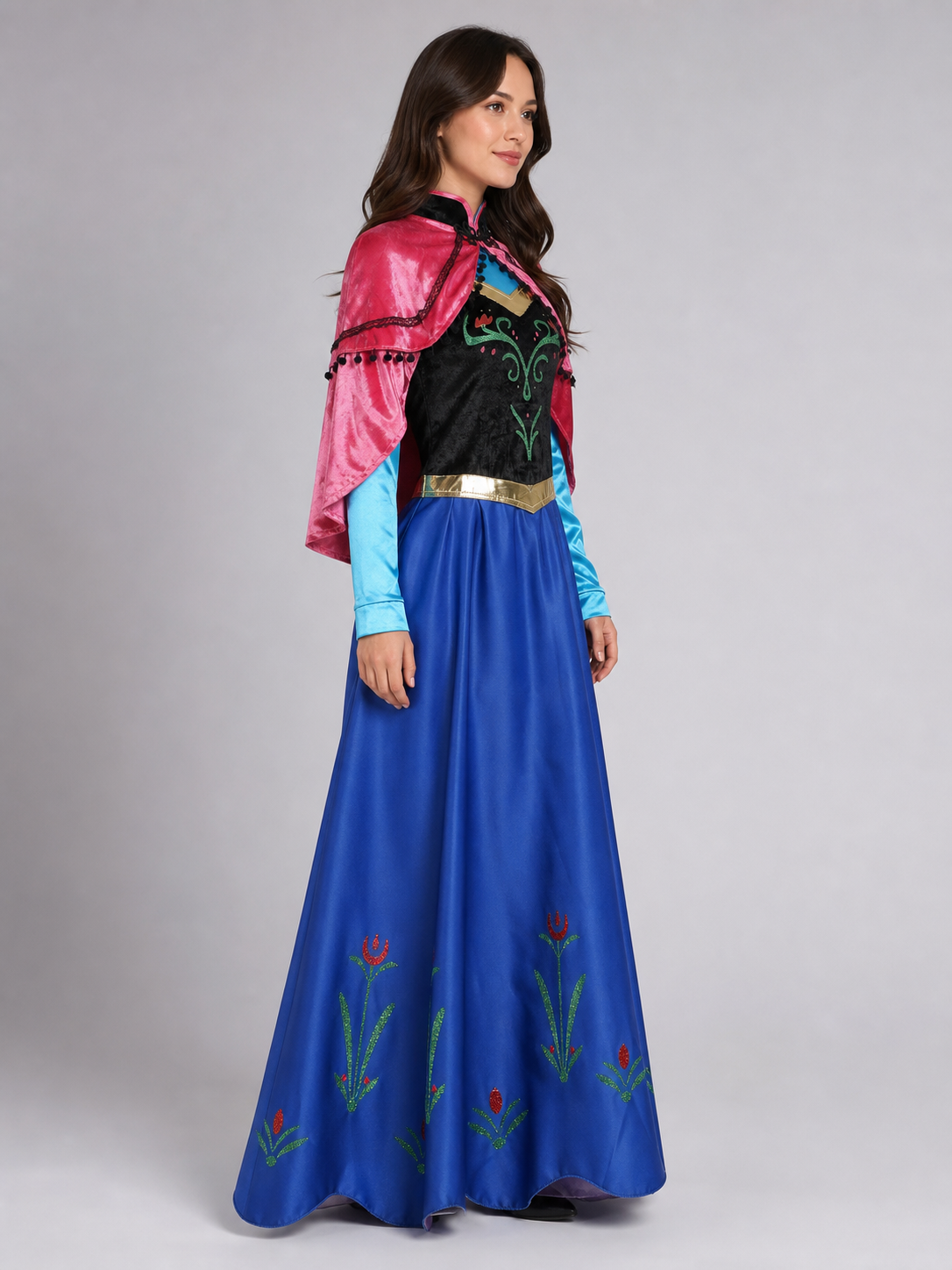 Anna Costume Dress with Cape for Cosplay side view