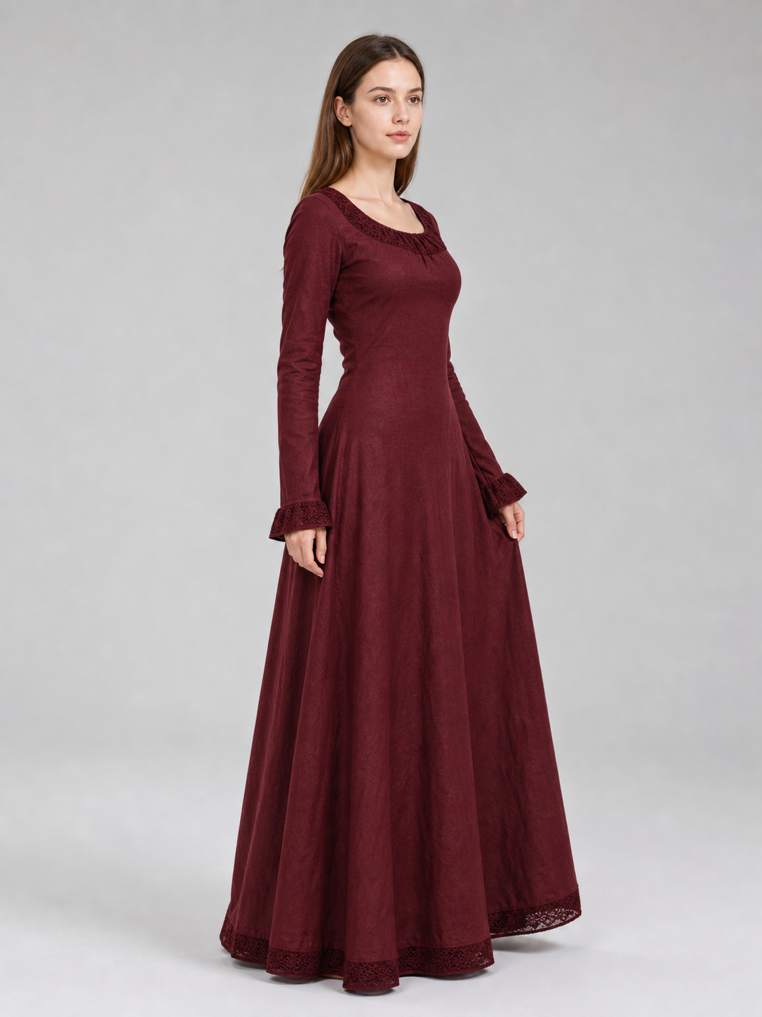 Black Medieval Maxi Dress with Long Sleeves