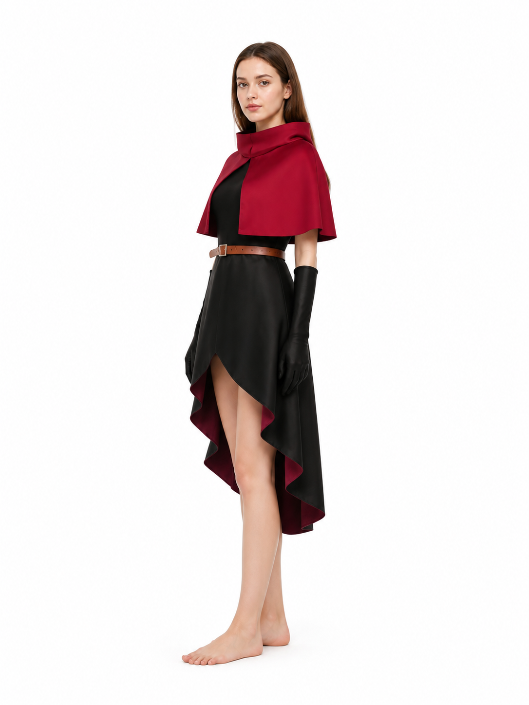 Linsha Cosplay Costume: Dress, Cape, Belt, and Gloves side view