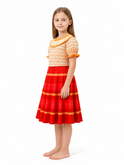 Costume Dress with a Full Circle Skirt and Puff Sleeves side view