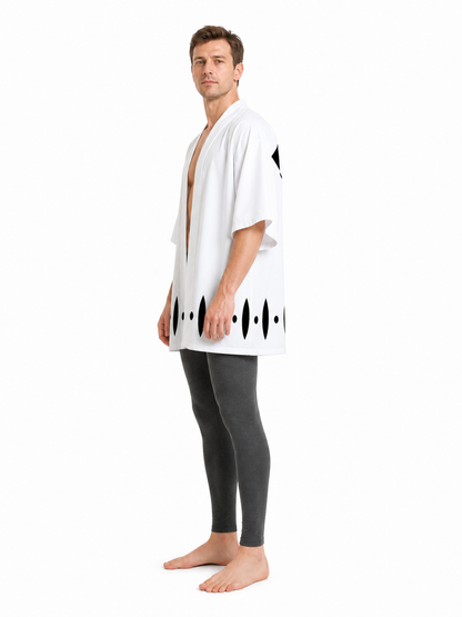 Bleach Shunsui Kyōraku Cosplay Costume, White with Black Pattern side view