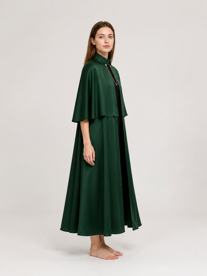 Cape Cloak with Stand Collar and Gold-Tone Chain side view
