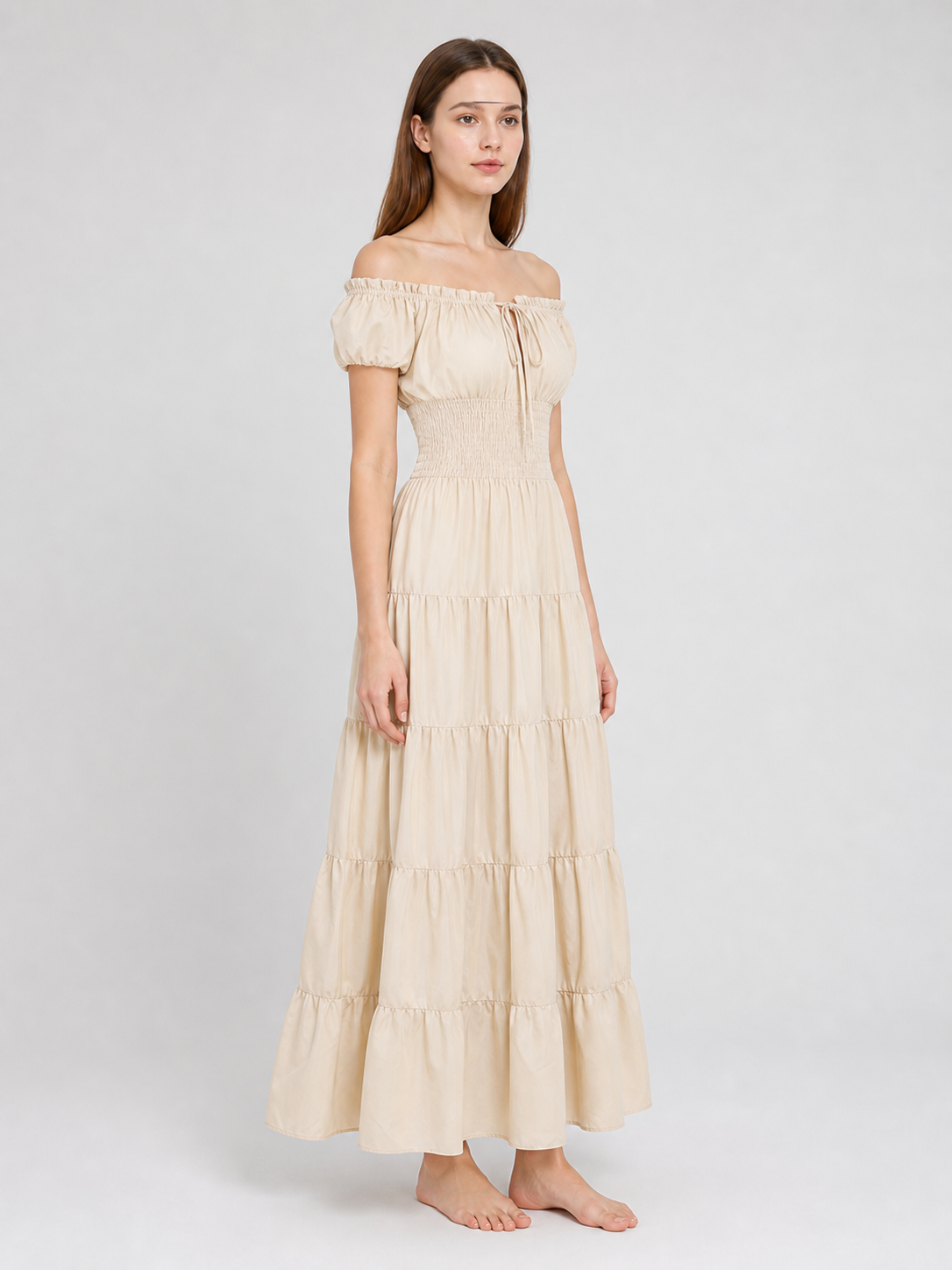 Medieval-Style Dress with a Tiered Skirt