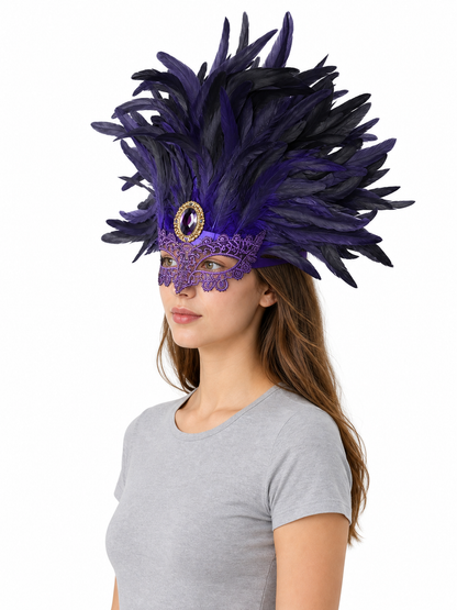 Carnival Feather Headpiece with Mask