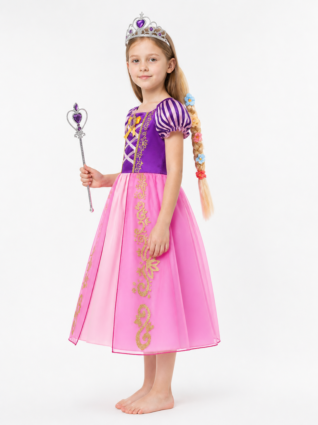 Rapunzel Princess Costume with Crown and Braid side view