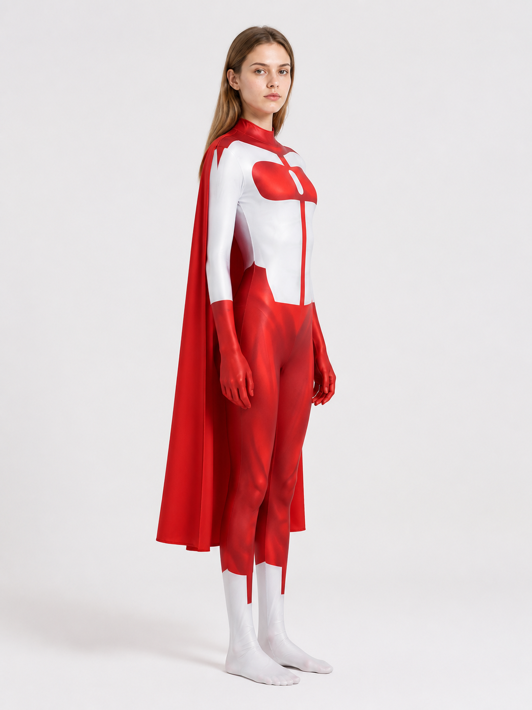 Cosplay Jumpsuit with Cape, Red and White side view