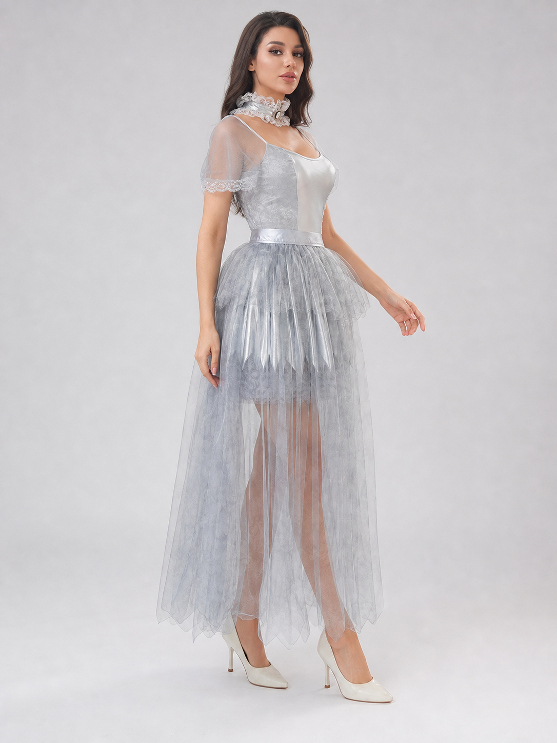 Halloween Cosplay Dress with a Ripped Skirt