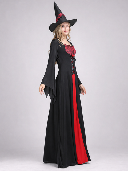 Halloween Witch Costume with Long Dress and Hat side view 2