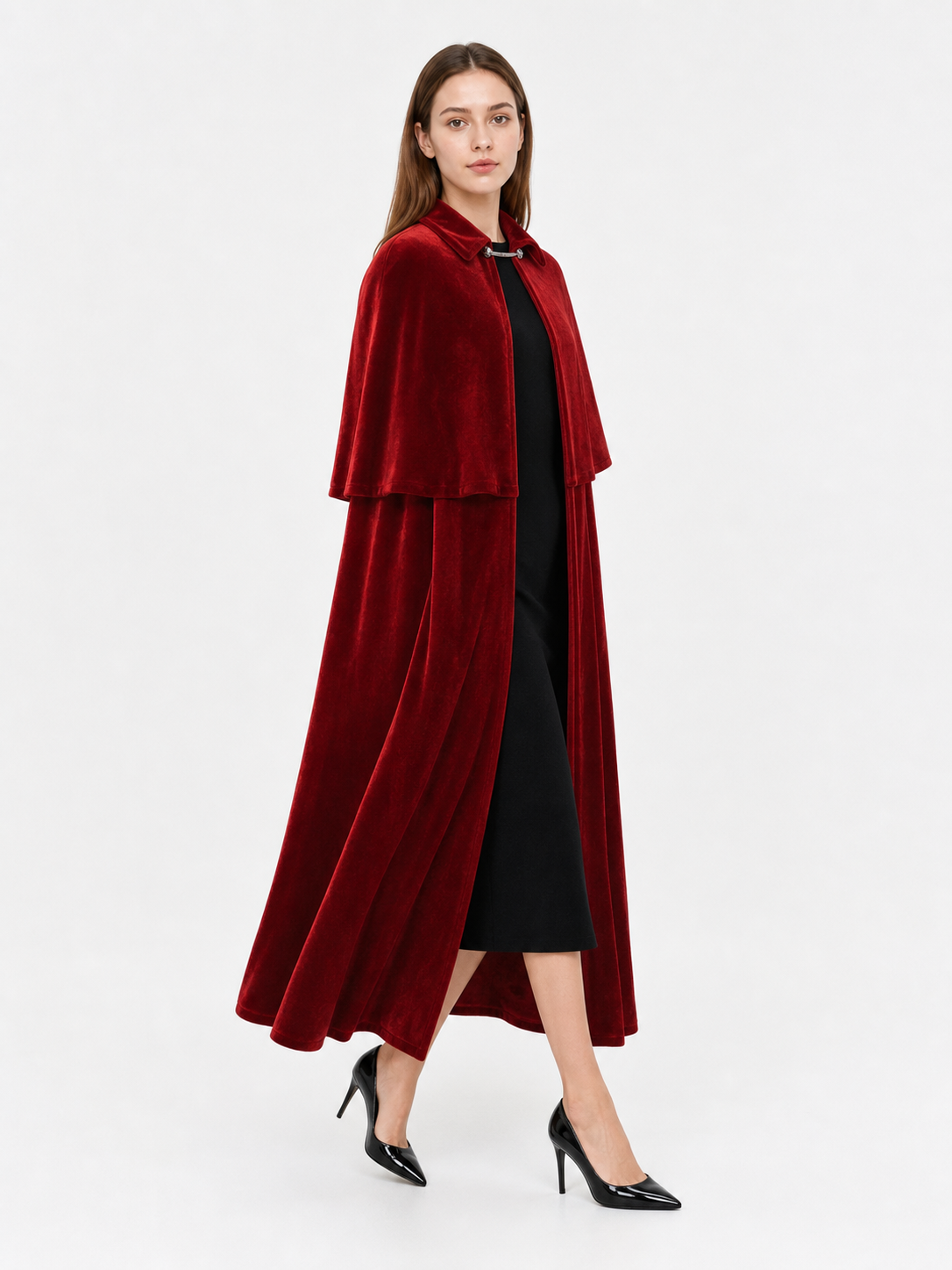 Burgundy Gothic Carnival Cape with Collar