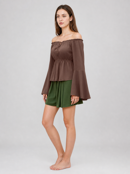 Off-the-Shoulder Top with Flared Sleeves