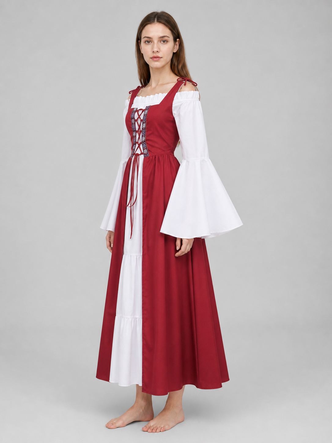 Red and White Renaissance-Style Medieval Dress
