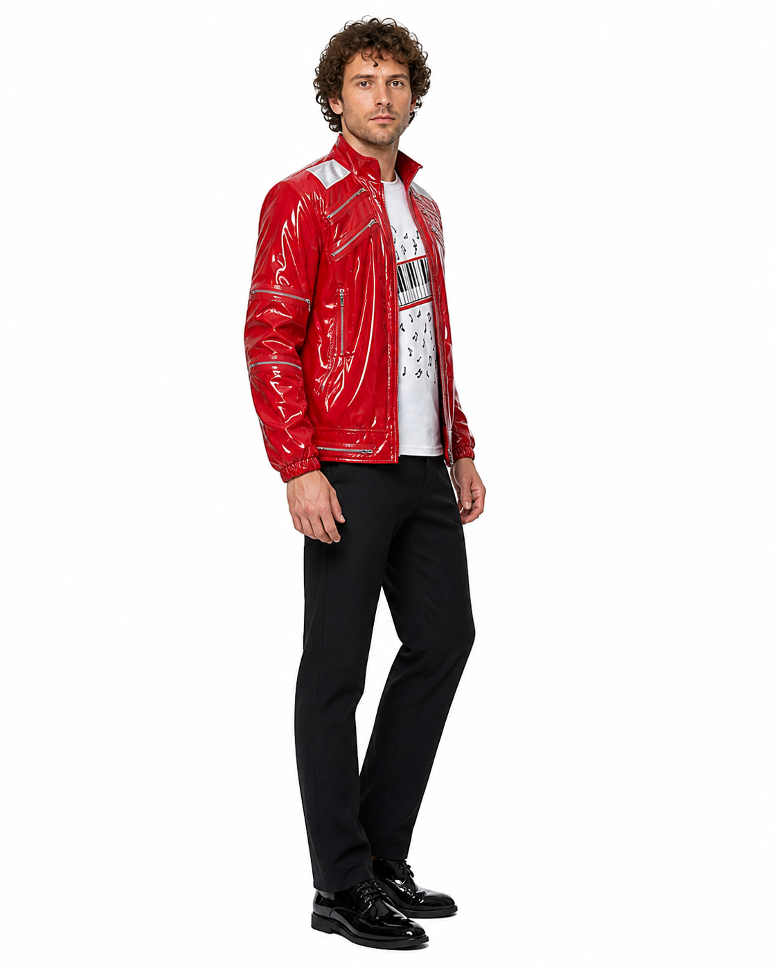 Stage Costume with Red Jacket and Piano Key Print