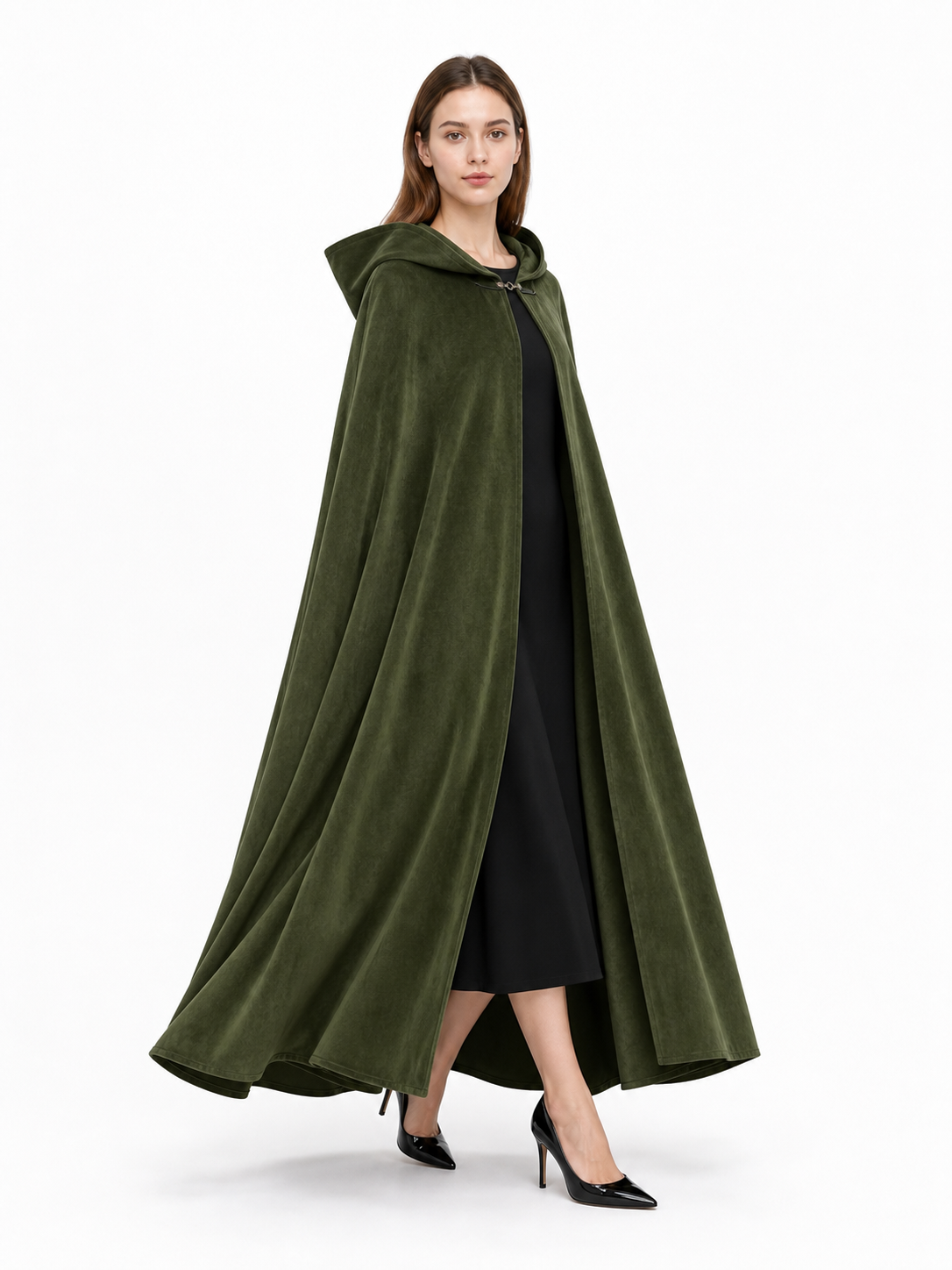 Long Green Hooded Costume Cloak