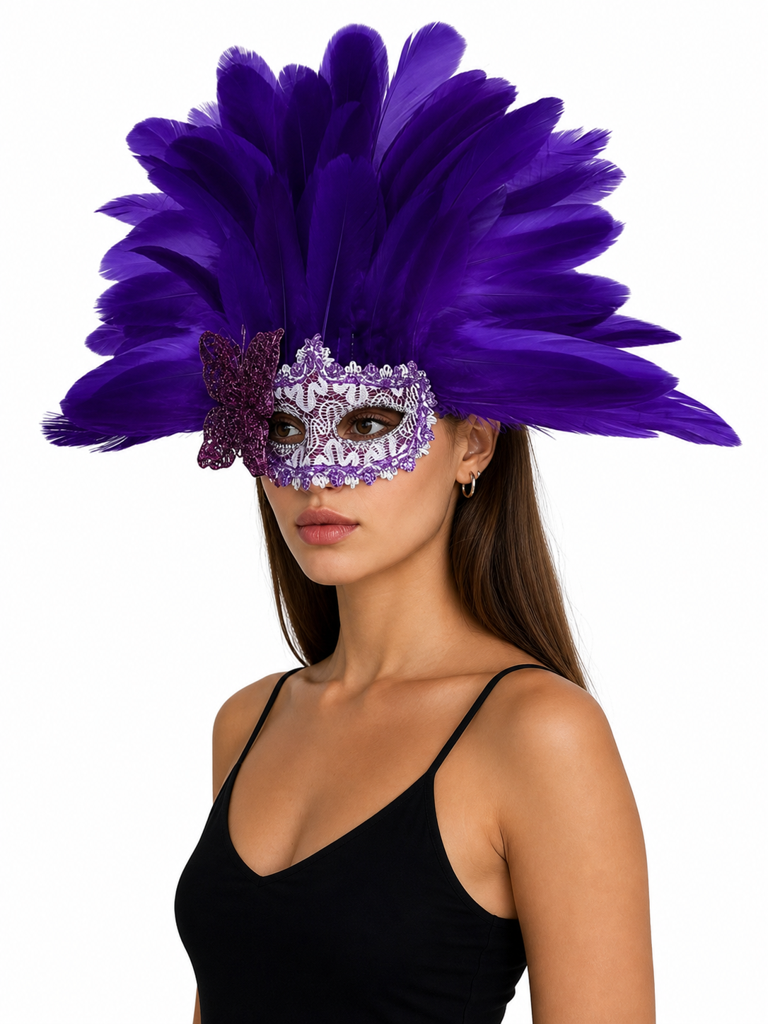 Carnival headdress with feathers and a mask