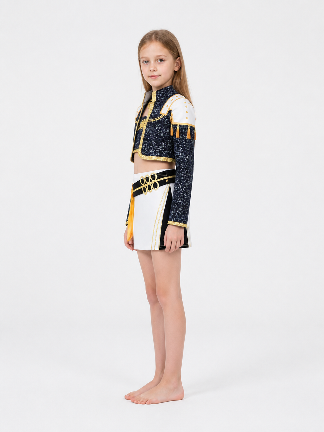 Black and Gold Demon Hunter Girls' Costume with Print side view