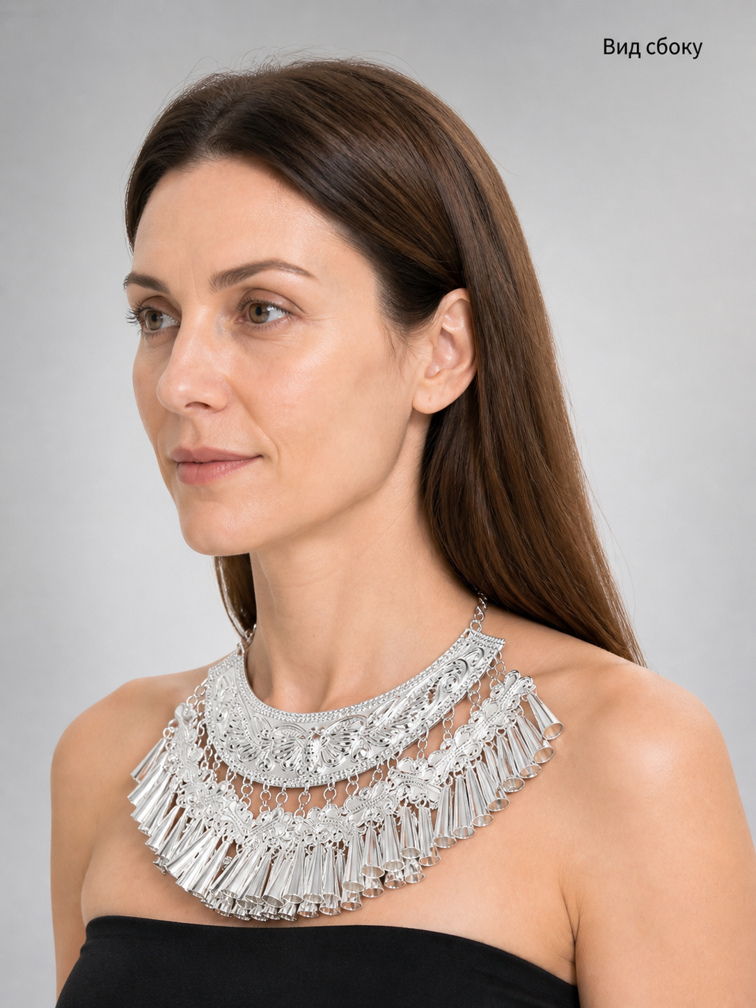 Carnival Headpiece, Silver Moon-Shaped with Dangling Charms side view
