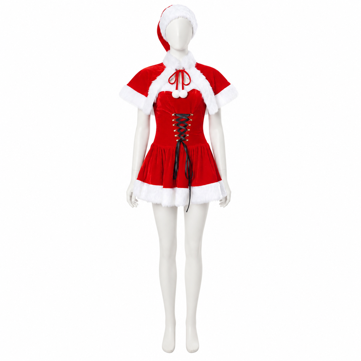 Red New Year's Carnival Dress with White Trim side view