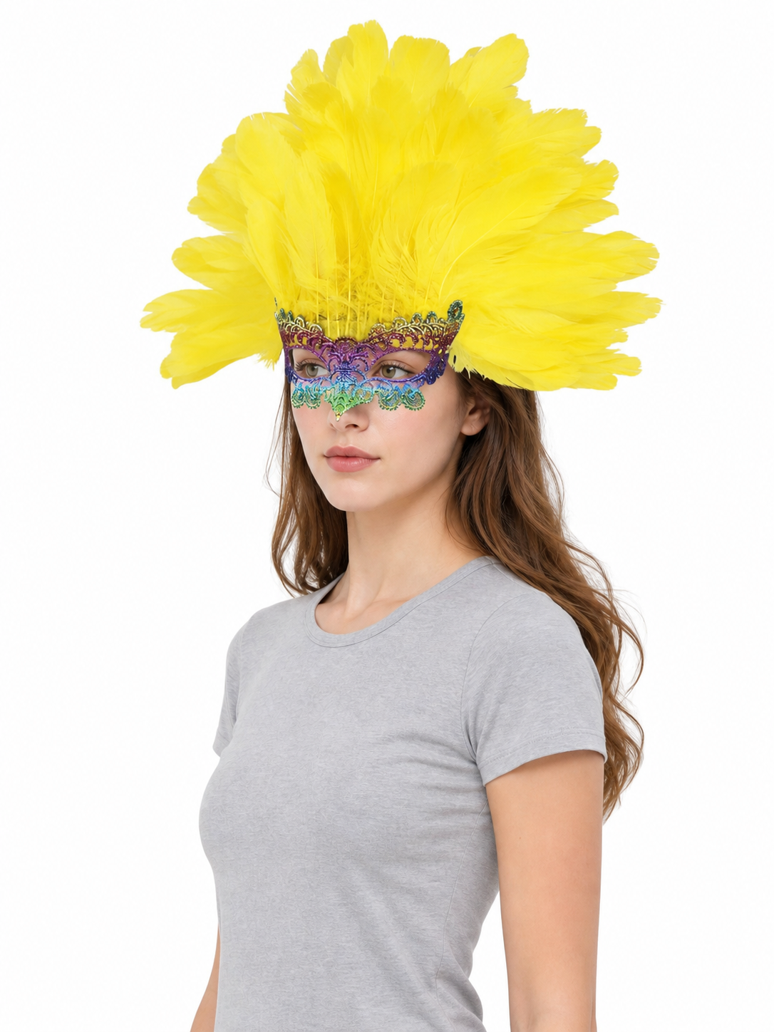 Carnival headpiece with yellow feathers