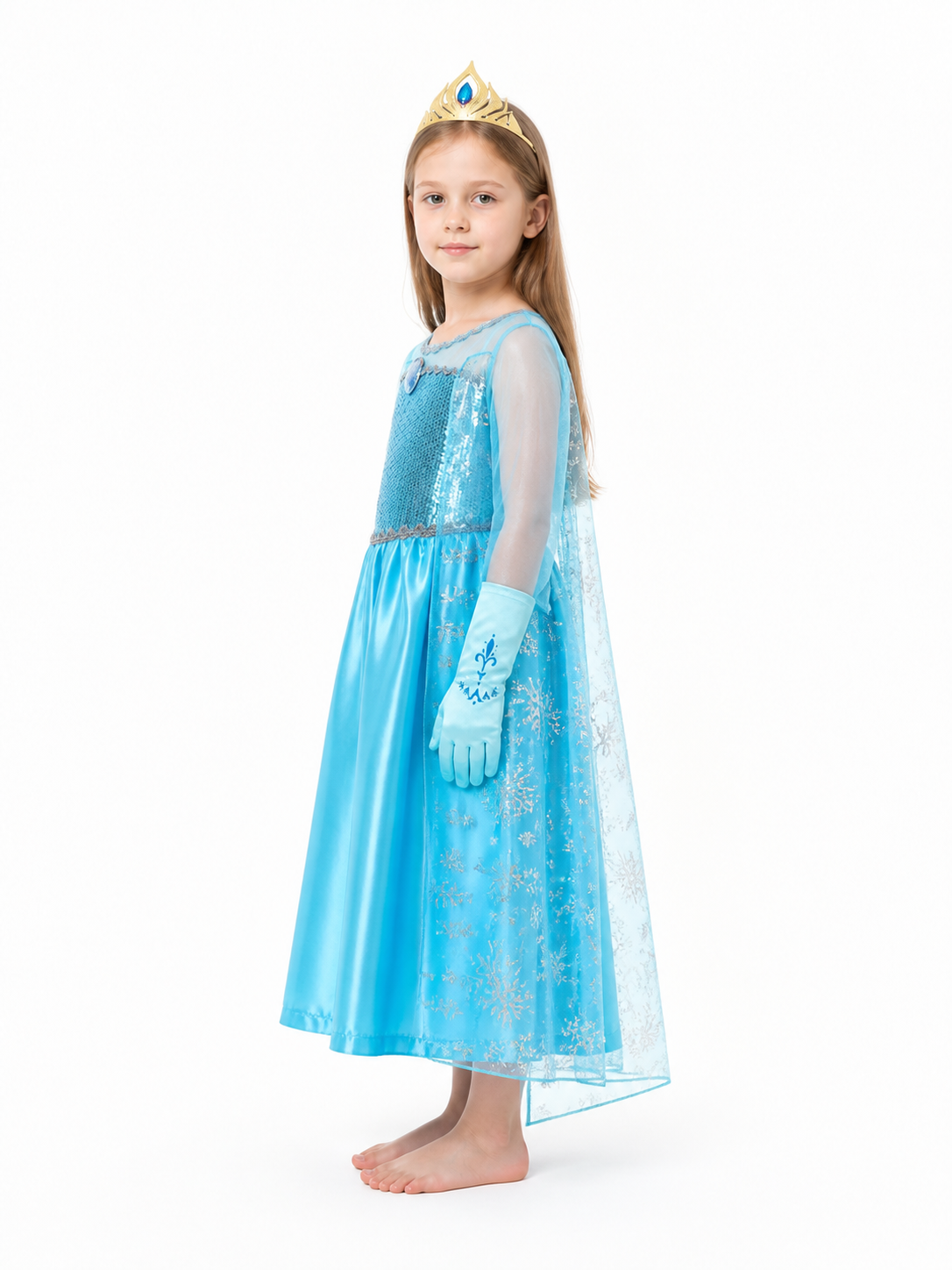 Elsa Princess Costume with Sequins and Crown side view