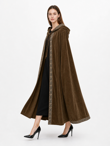Long Hooded Robe, Brown, Loose Fit