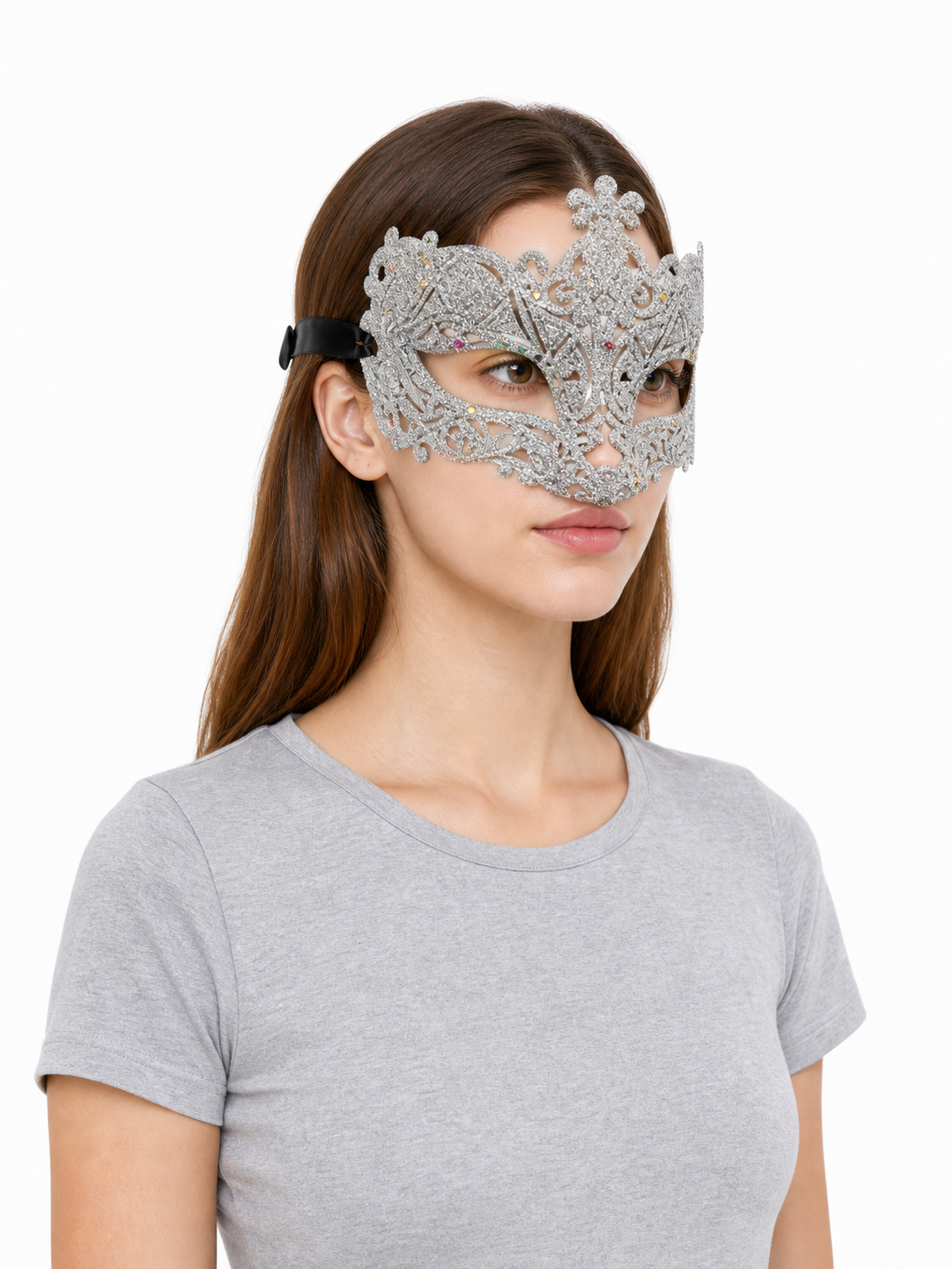 Carnival eye mask with silver glitter