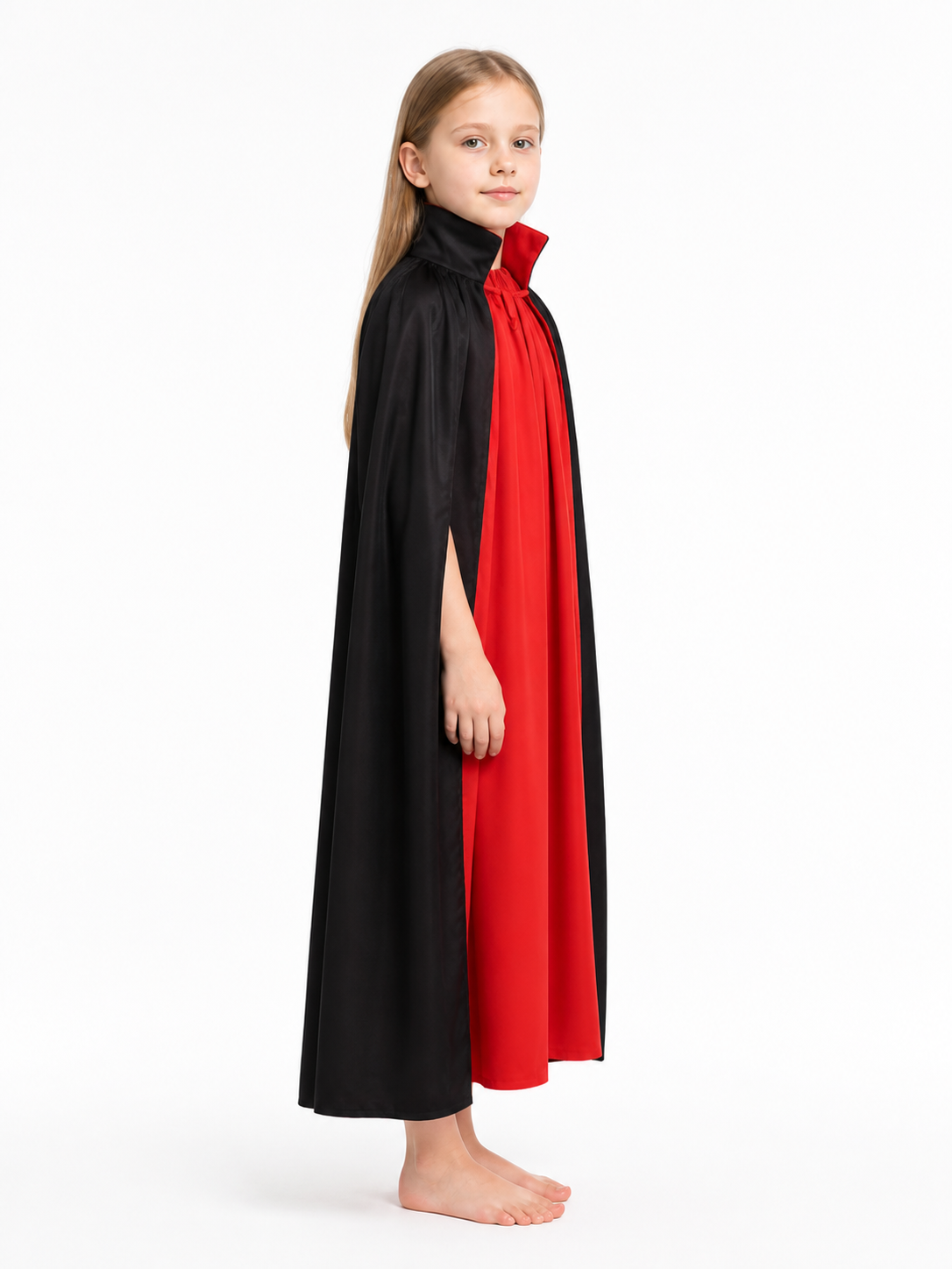 Black and Red Death Cloak with High Collar side view