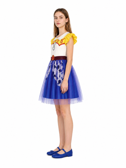 Costume Dress with a Full Skirt and Belt side view