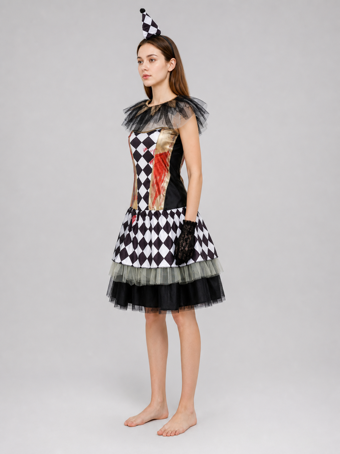 Halloween clown costume with gloves, dress