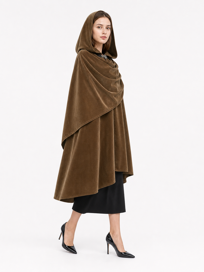 Brown hooded medieval costume cloak