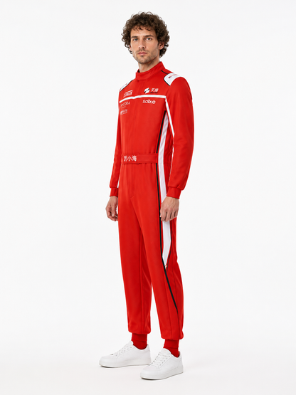 Red Racing Jumpsuit with White Stripes side view