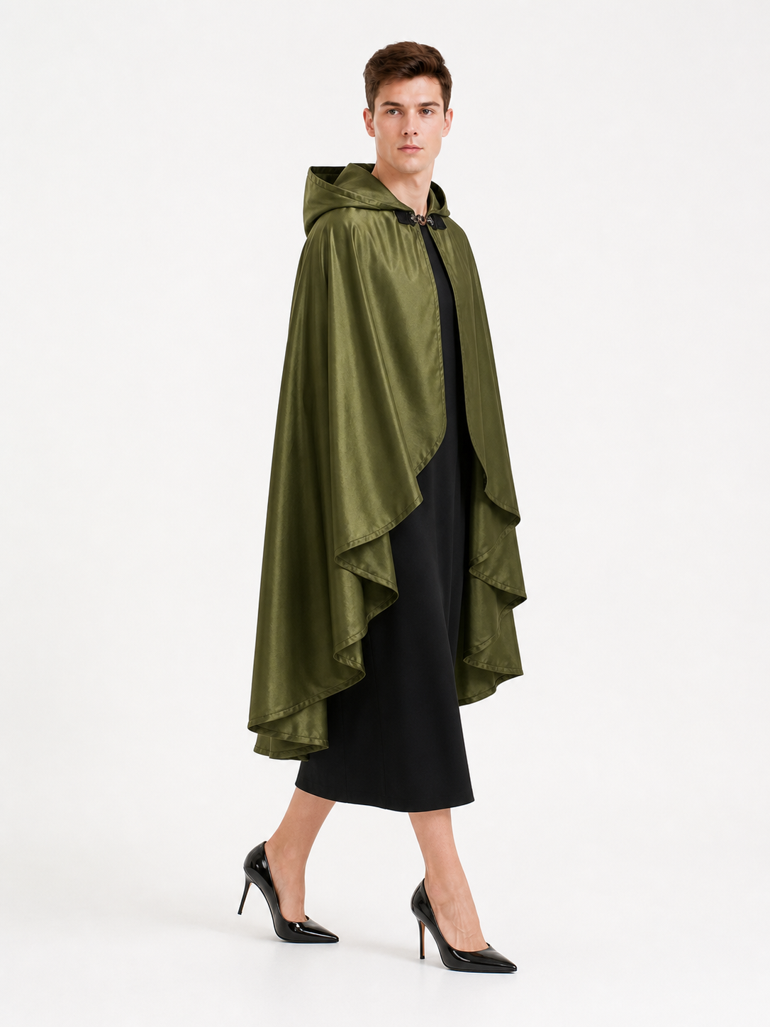 Green Costume Cloak with a Large Hood