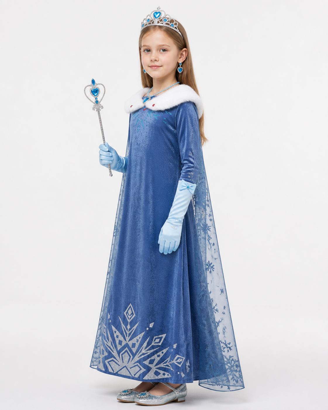 Snow Queen Costume with Sequins and Crown side view