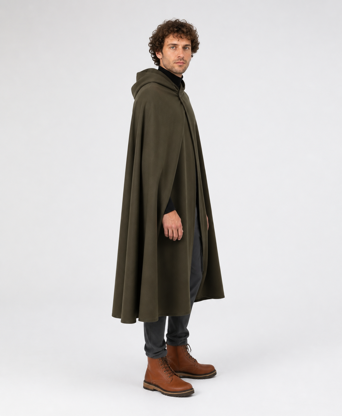 Long Medieval Hooded Cloak for Cosplay side view
