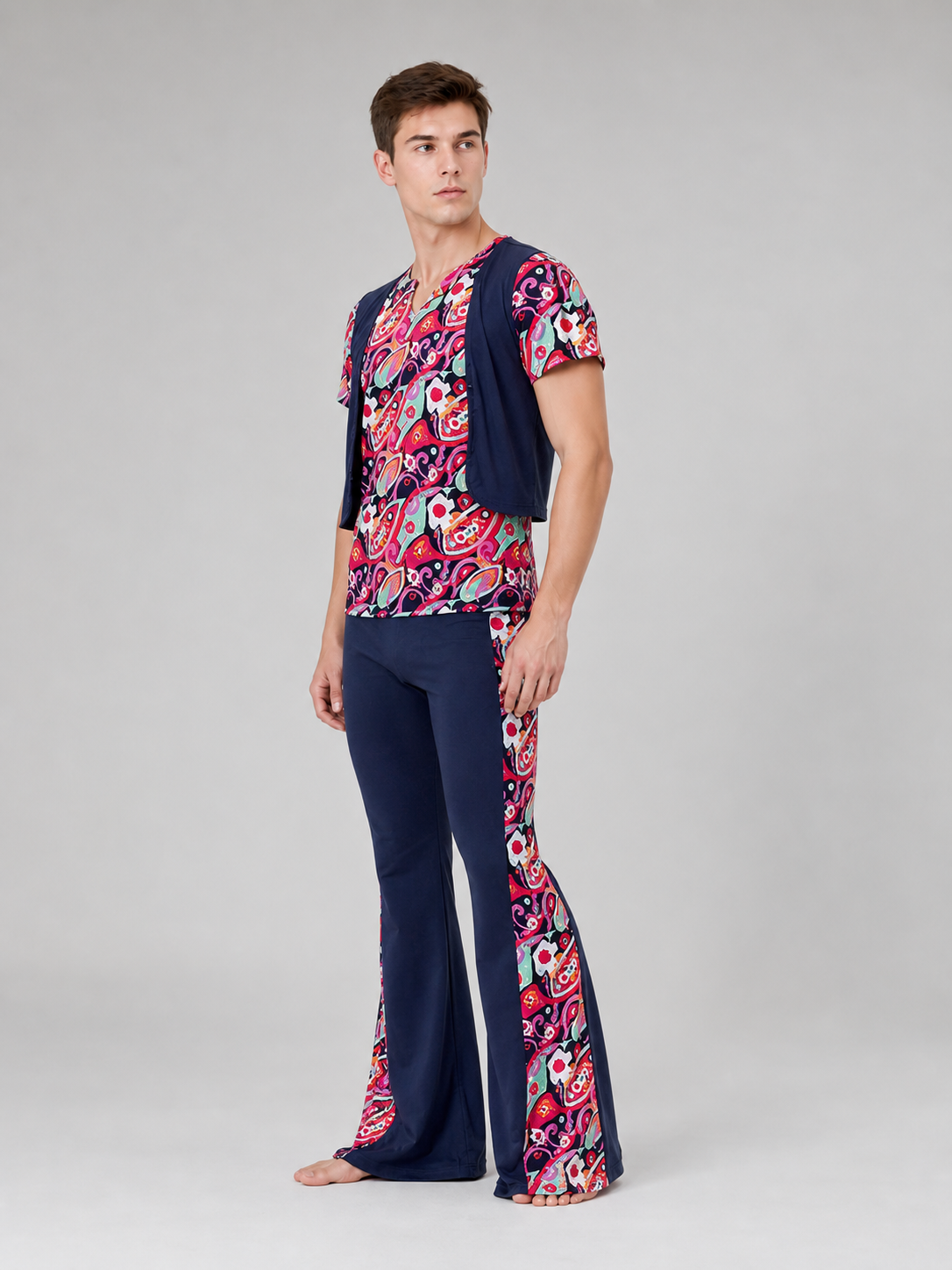 70s-Style Retro Costume with Shirt, Vest, and Pants