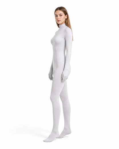 Zentai jumpsuit with enclosed hands and feet side view