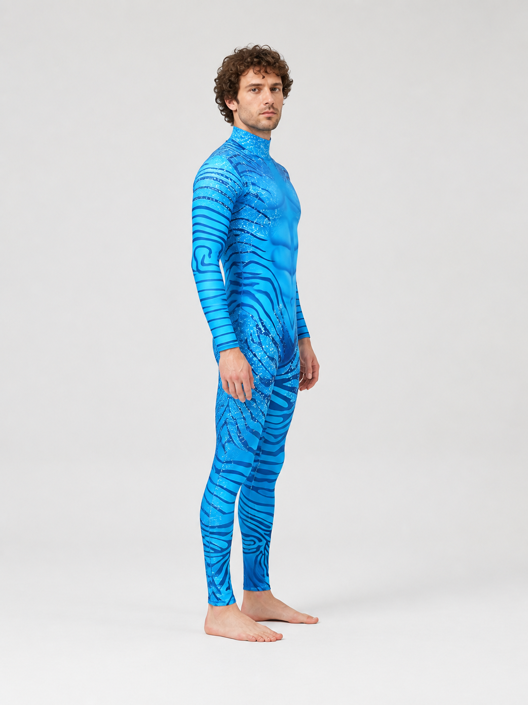High-Collar Cosplay Jumpsuit with Printed Design side view